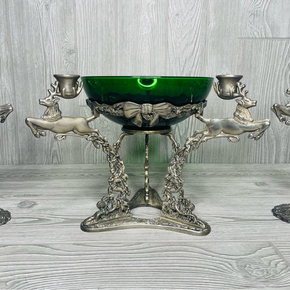 Vintage Godinger Silver Reindeer Christmas Candle Holder Bowl & matching sticks - Picture 3 of 9